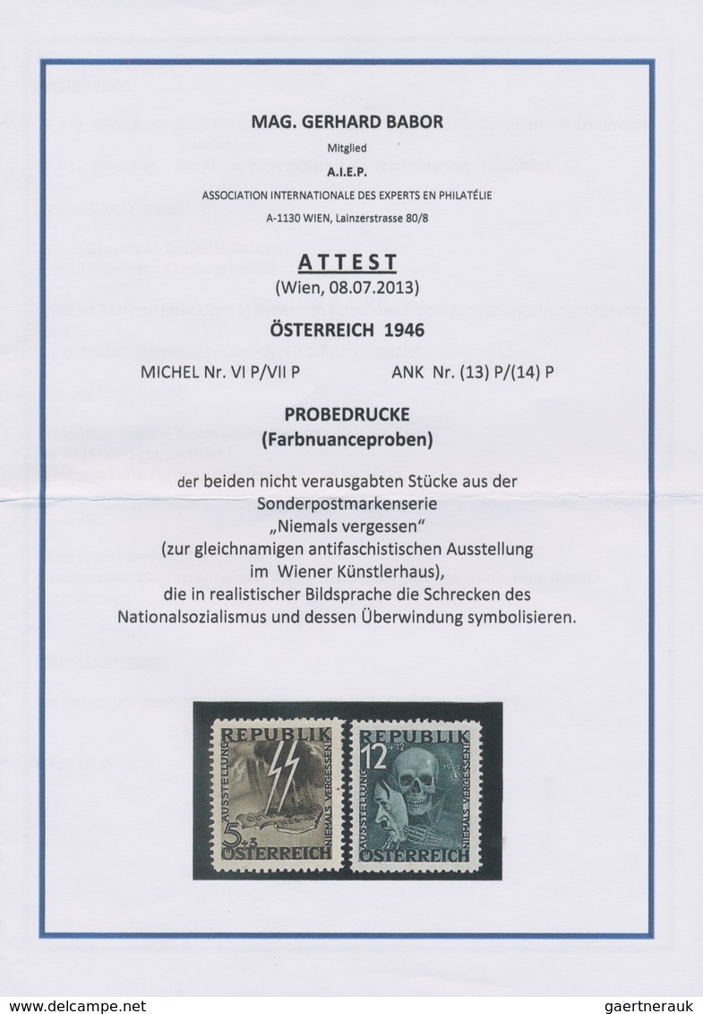 Österreich: 1946, Blitz/Maske, Gezähnte Probedrucke In Dunkleren Farbtönen, Abweichendem Papier Und - Sonstige & Ohne Zuordnung