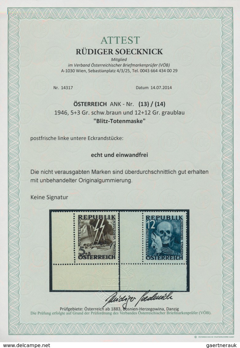 Österreich: 1946, 5 G + 3 G Und 12 G + 12 G BLITZ/TOTENMASKE, 4 Komplette Serien Der Unverausgabten - Other & Unclassified