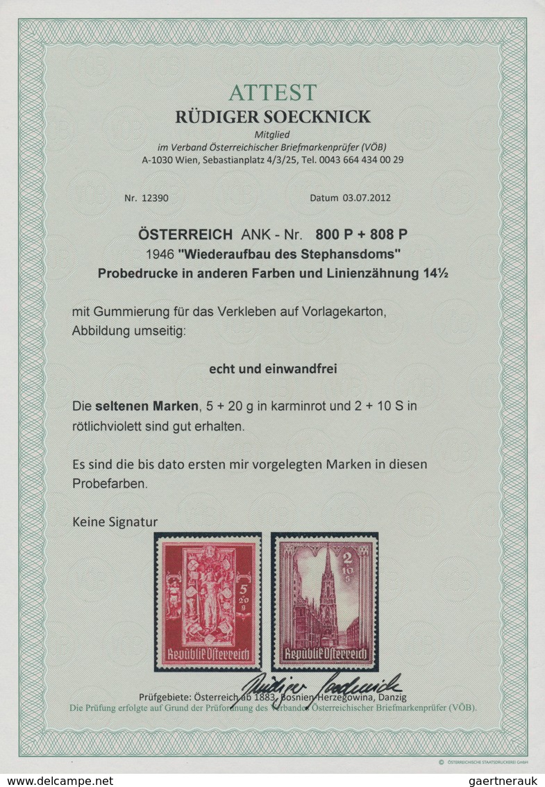 Österreich: 1946, Stephansdom, 5 Gr. + 20 Gr. Karminrot Und 2 Sch. +10 Sch. Rötlichviolett, Zwei Far - Sonstige & Ohne Zuordnung