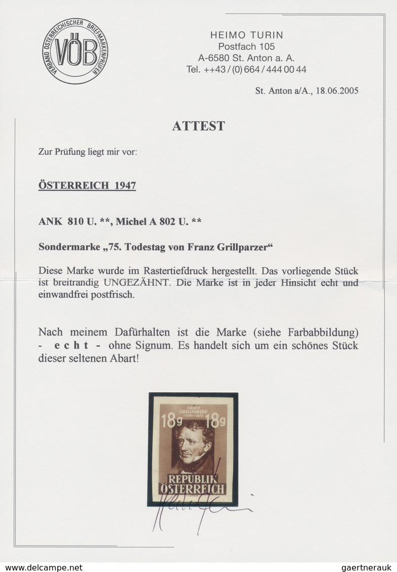 Österreich: 1947, 18 Gr. "Grillparzer", Rastertiefdruck, Breitrandig Ungezähnt, Postfrisch, Unsignie - Other & Unclassified