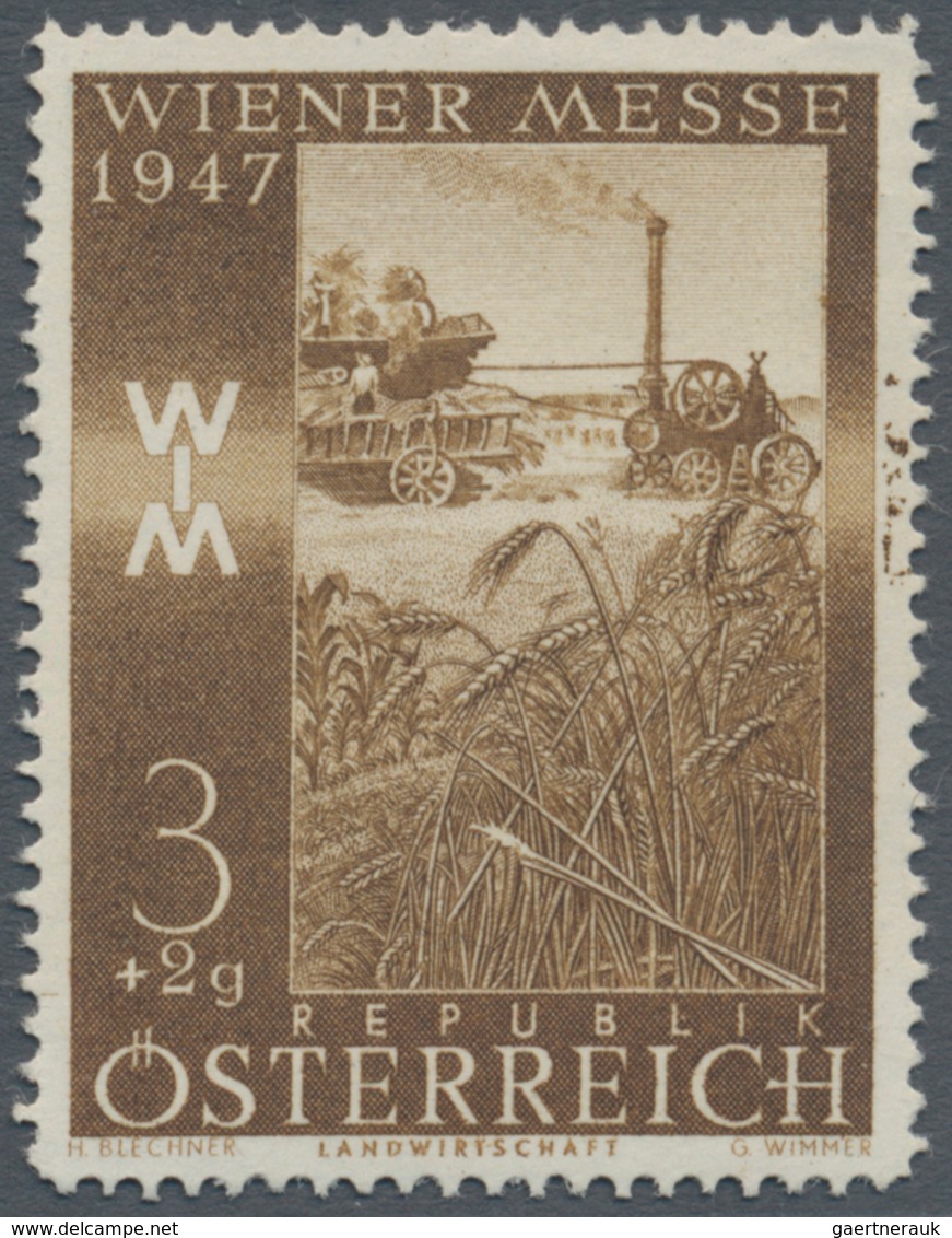 Österreich: 1947, 3 Gr. + 2 Gr. "Frühjahrsmesse", sieben verschiedene Farbproben, Linienzähnung 14½,