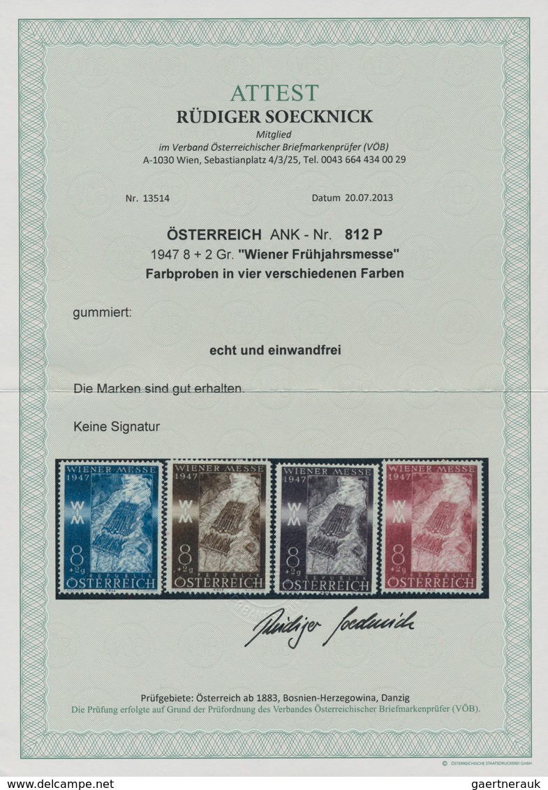 Österreich: 1947, 8 Gr. + 2 Gr. "Frühjahrsmesse", Vier Farbproben In Violettbraun, Gelblichbraun, St - Other & Unclassified