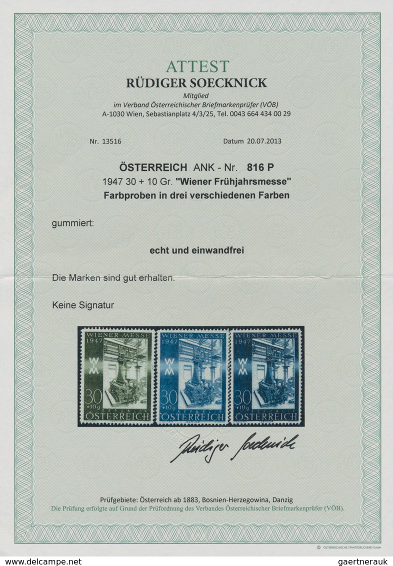 Österreich: 1947, 30 Gr. + 10 Gr. "Frühjahrsmesse", Drei Farbproben In Olivgrün, Stahlblau Und Schwa - Other & Unclassified