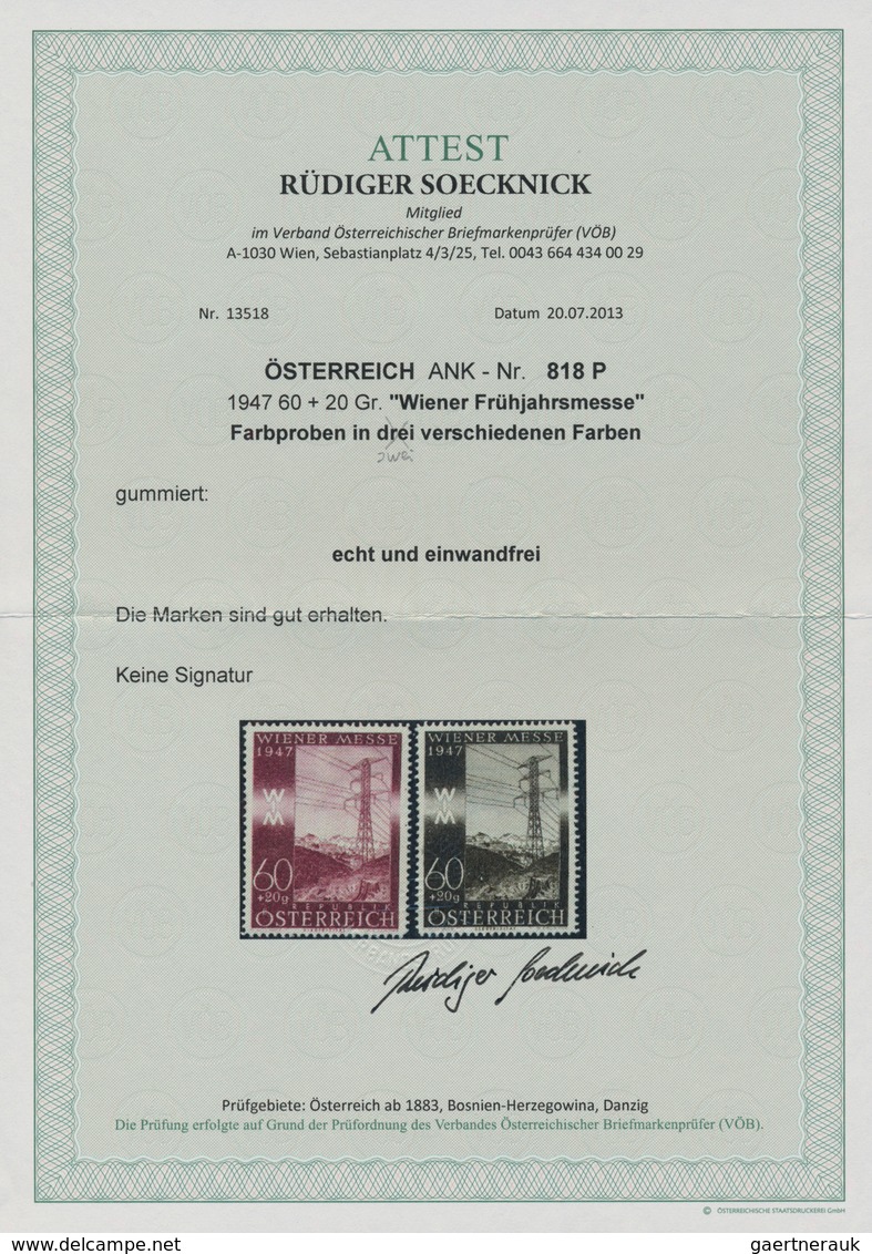 Österreich: 1947, 60 Gr. + 20 Gr. "Frühjahrsmesse", Zwei Farbproben In Braunkarmin Und Braun, Linien - Other & Unclassified