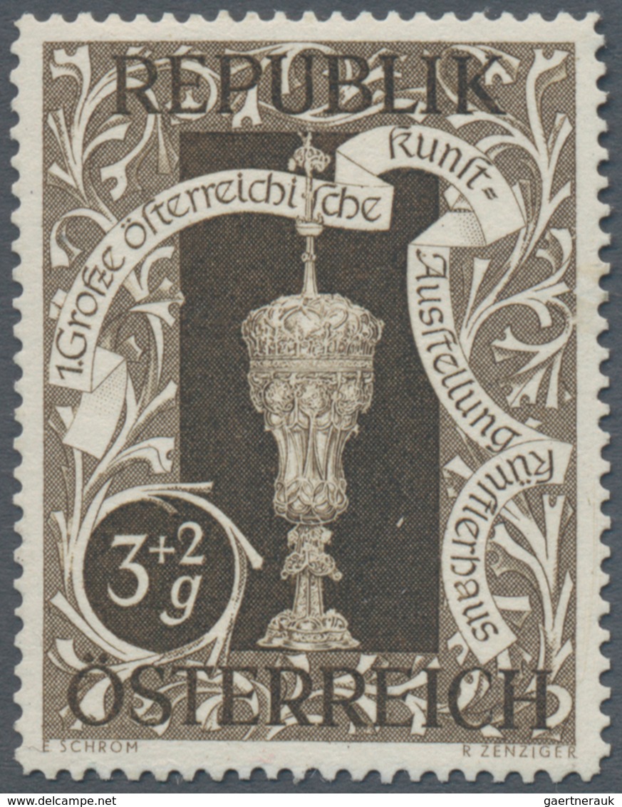 Österreich: 1947, 3 Gr. + 2 Gr. "Kunstausstellung", 19 verschiedene Farbproben in Linienzähnung 14½,