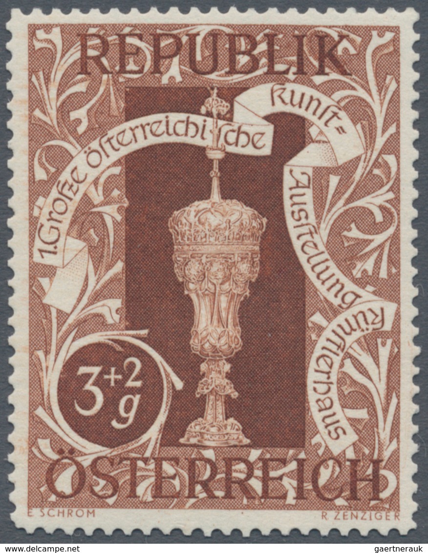 Österreich: 1947, 3 Gr. + 2 Gr. "Kunstausstellung", 19 verschiedene Farbproben in Linienzähnung 14½,