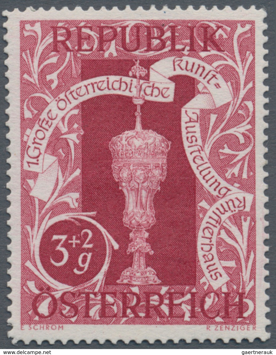 Österreich: 1947, 3 Gr. + 2 Gr. "Kunstausstellung", 19 verschiedene Farbproben in Linienzähnung 14½,