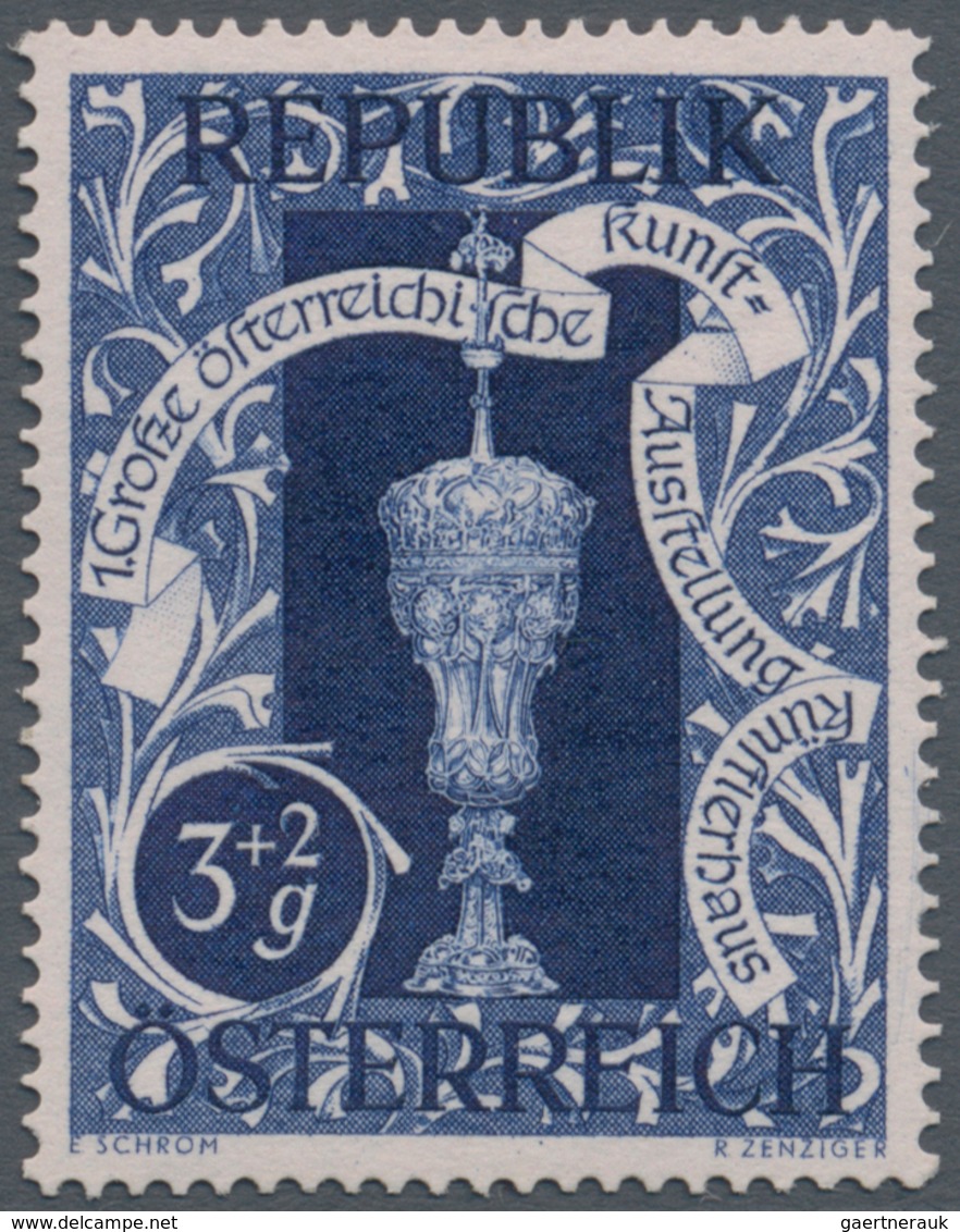 Österreich: 1947, 3 Gr. + 2 Gr. "Kunstausstellung", 19 (meist) verschiedene Farbproben in Linienzähn