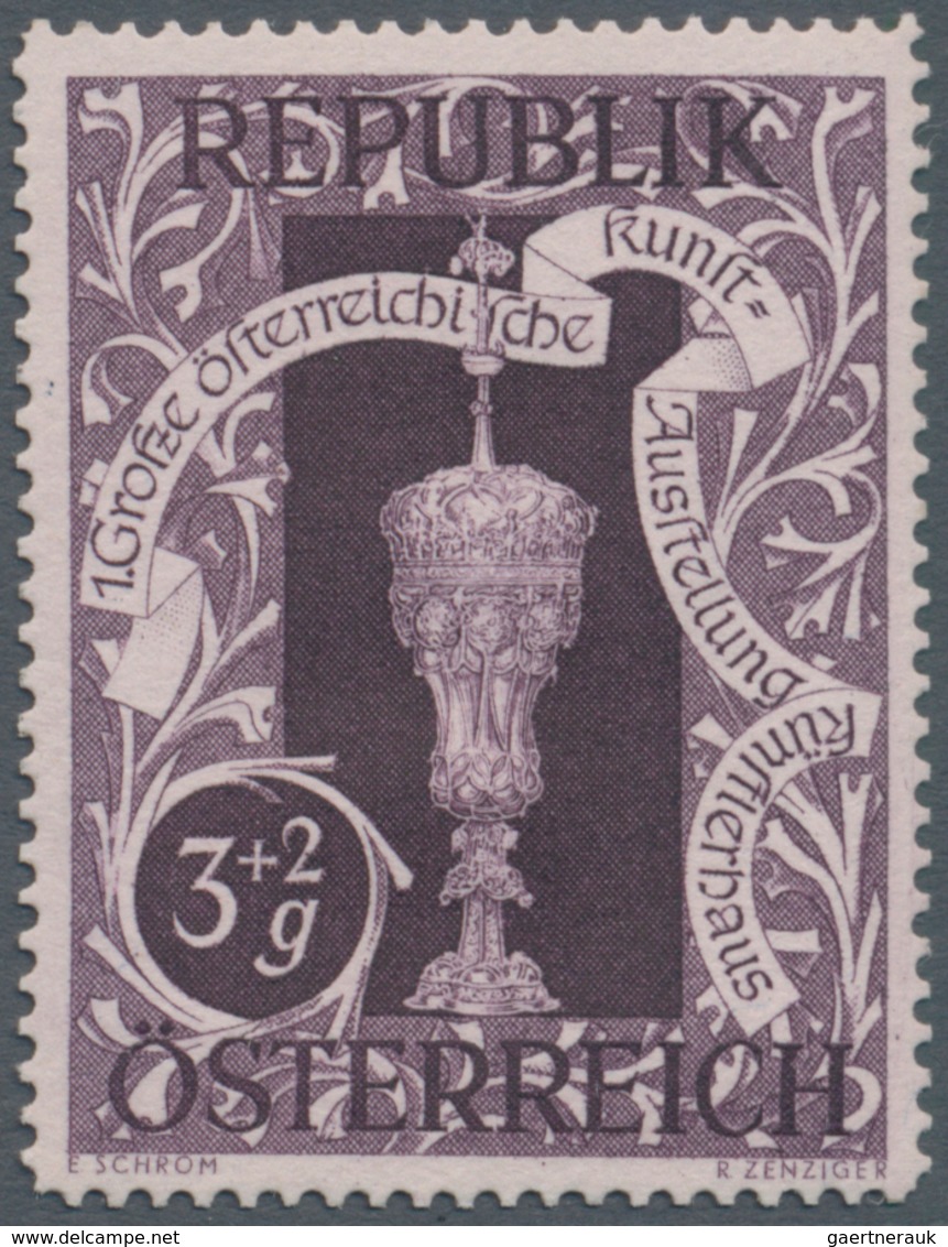 Österreich: 1947, 3 Gr. + 2 Gr. "Kunstausstellung", 19 (meist) verschiedene Farbproben in Linienzähn