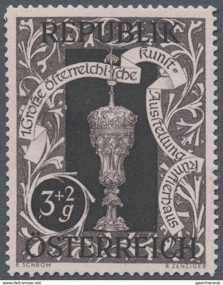 Österreich: 1947, 3 Gr. + 2 Gr. "Kunstausstellung", 19 (meist) verschiedene Farbproben in Linienzähn