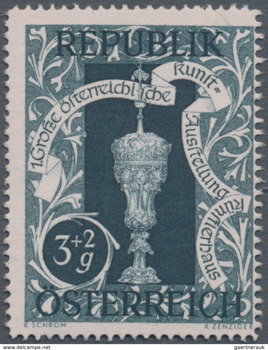 Österreich: 1947, 3 Gr. + 2 Gr. "Kunstausstellung", 19 (meist) verschiedene Farbproben in Linienzähn