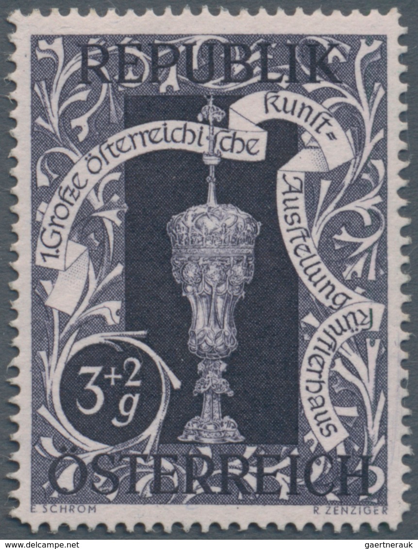 Österreich: 1947, 3 Gr. + 2 Gr. "Kunstausstellung", 19 (meist) verschiedene Farbproben in Linienzähn