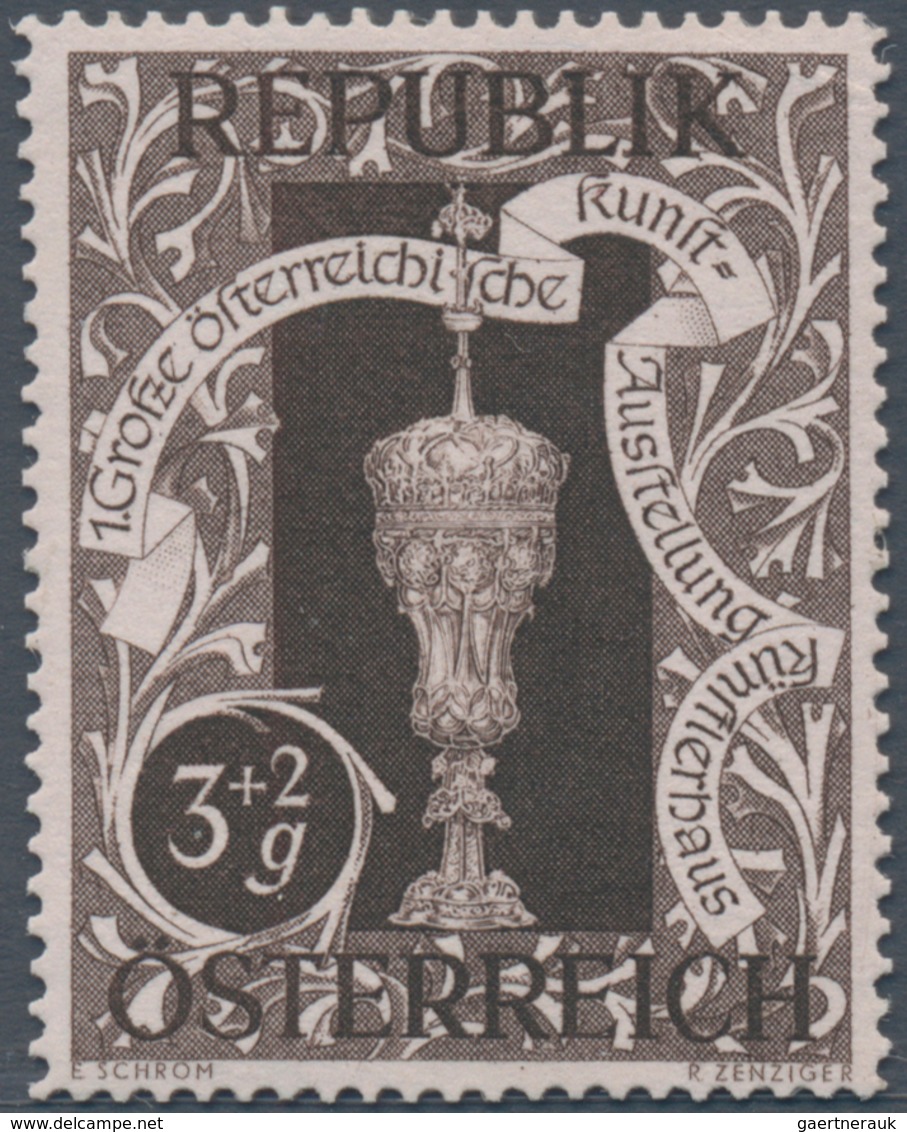 Österreich: 1947, 3 Gr. + 2 Gr. "Kunstausstellung", 19 (meist) verschiedene Farbproben in Linienzähn