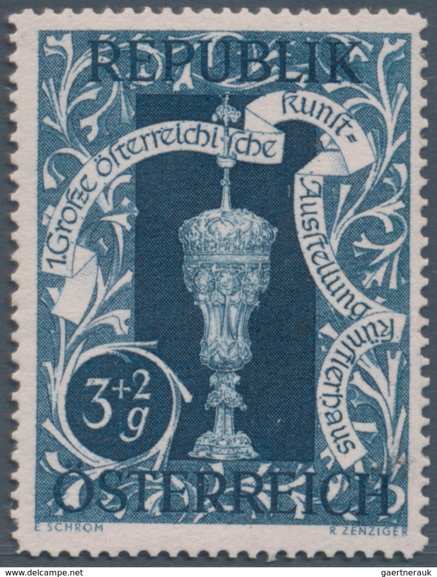 Österreich: 1947, 3 Gr. + 2 Gr. "Kunstausstellung", 19 (meist) verschiedene Farbproben in Linienzähn