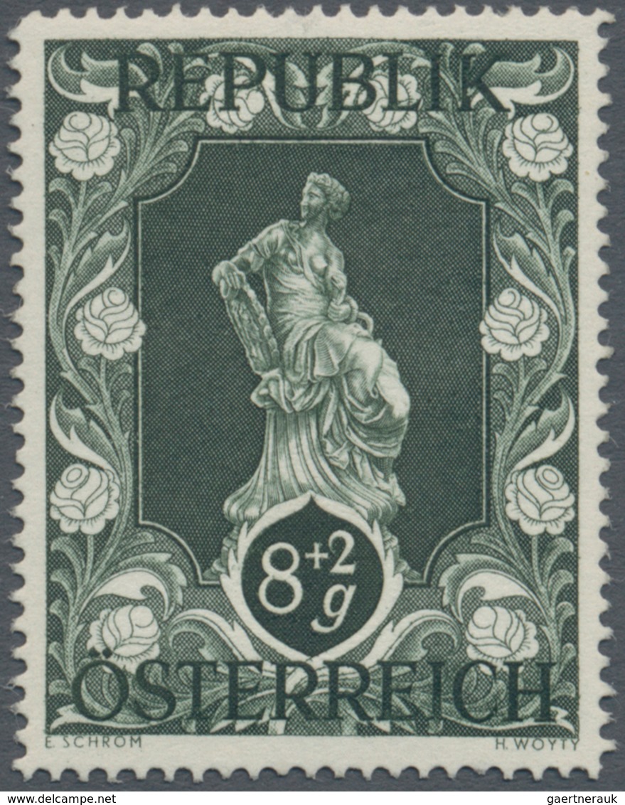 Österreich: 1947, 8 Gr. + 2 Gr. "Kunstausstellung", 23 (meist) verschiedene Farbproben in Linienzähn