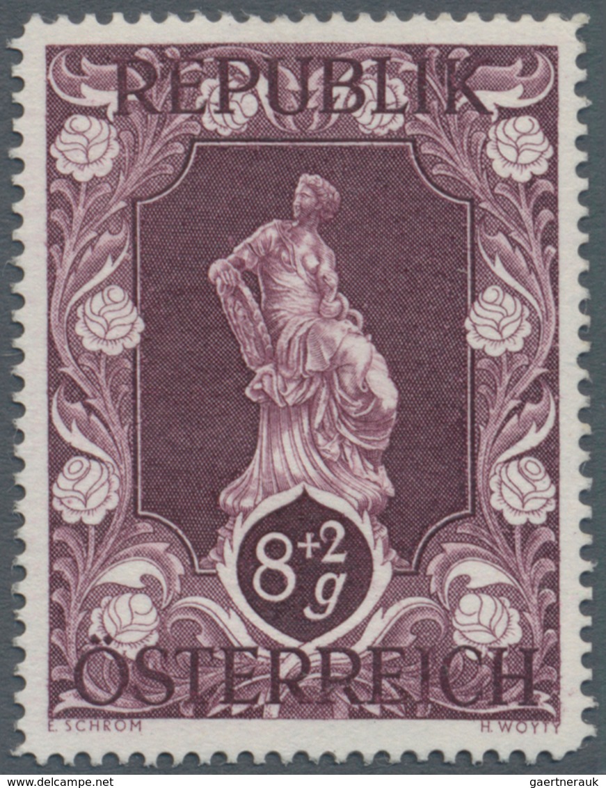 Österreich: 1947, 8 Gr. + 2 Gr. "Kunstausstellung", 23 (meist) verschiedene Farbproben in Linienzähn