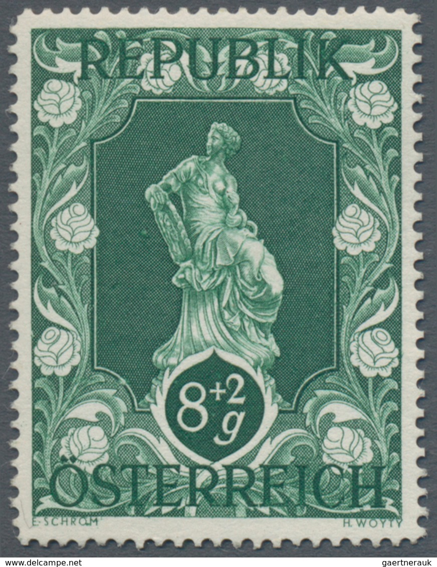 Österreich: 1947, 8 Gr. + 2 Gr. "Kunstausstellung", 23 (meist) verschiedene Farbproben in Linienzähn