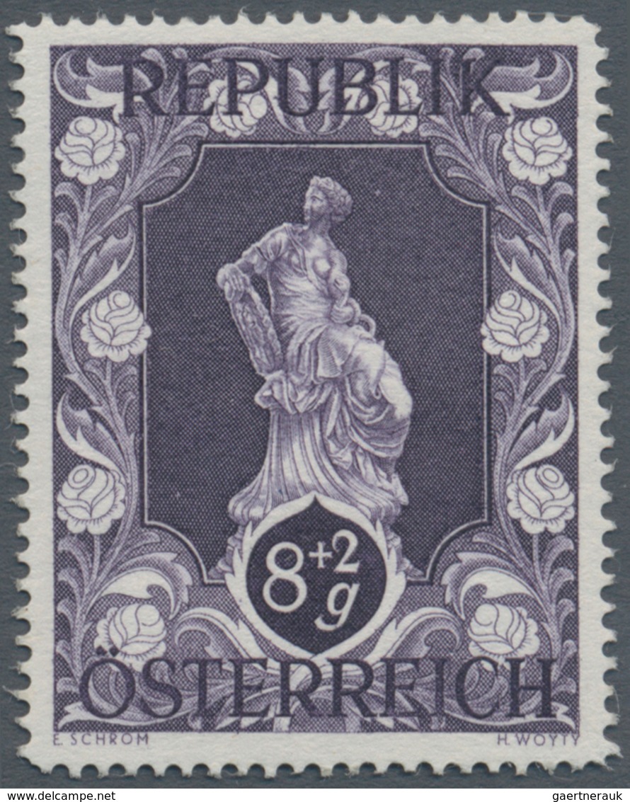 Österreich: 1947, 8 Gr. + 2 Gr. "Kunstausstellung", 23 (meist) verschiedene Farbproben in Linienzähn