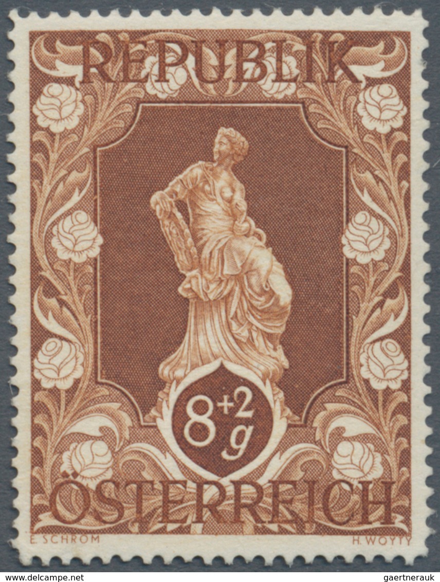 Österreich: 1947, 8 Gr. + 2 Gr. "Kunstausstellung", 23 (meist) verschiedene Farbproben in Linienzähn