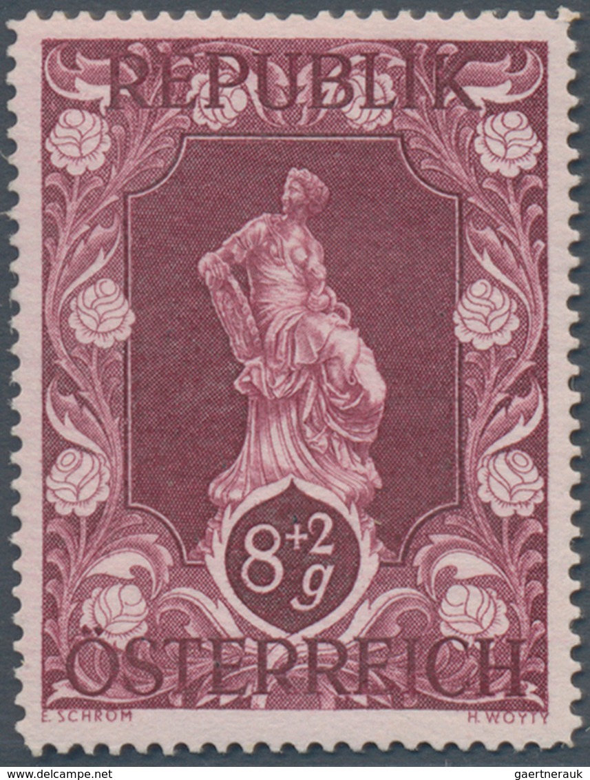 Österreich: 1947, 8 Gr. + 2 Gr. "Kunstausstellung", 23 (meist) verschiedene Farbproben in Linienzähn