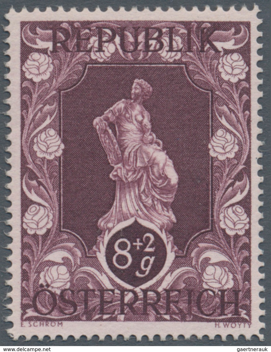 Österreich: 1947, 8 Gr. + 2 Gr. "Kunstausstellung", 18 (meist) verschiedene Farbproben in Linienzähn