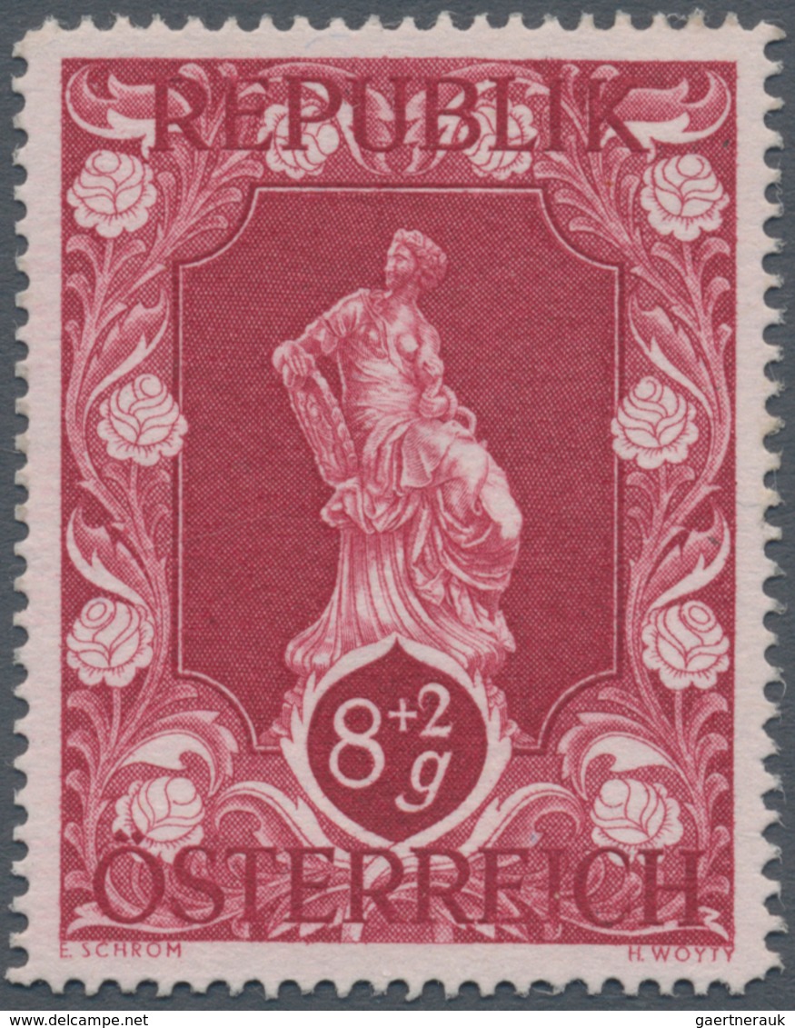 Österreich: 1947, 8 Gr. + 2 Gr. "Kunstausstellung", 18 (meist) verschiedene Farbproben in Linienzähn