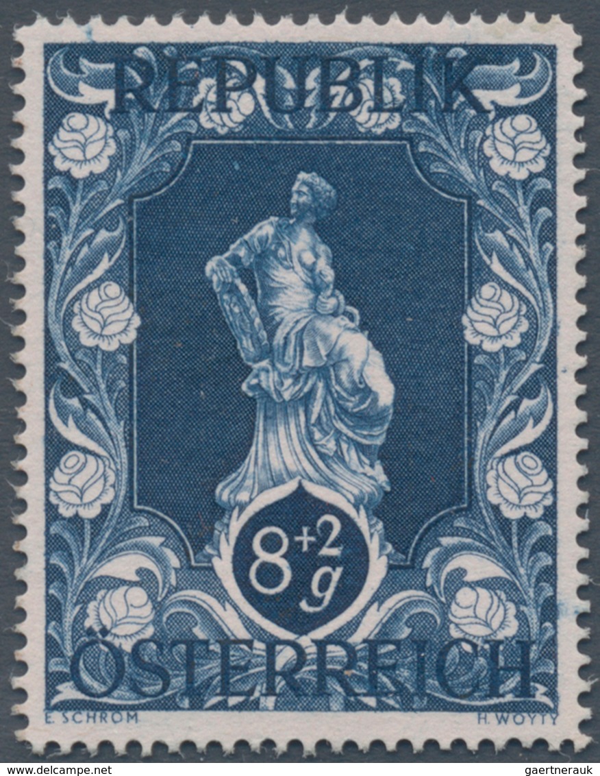 Österreich: 1947, 8 Gr. + 2 Gr. "Kunstausstellung", 18 (meist) verschiedene Farbproben in Linienzähn