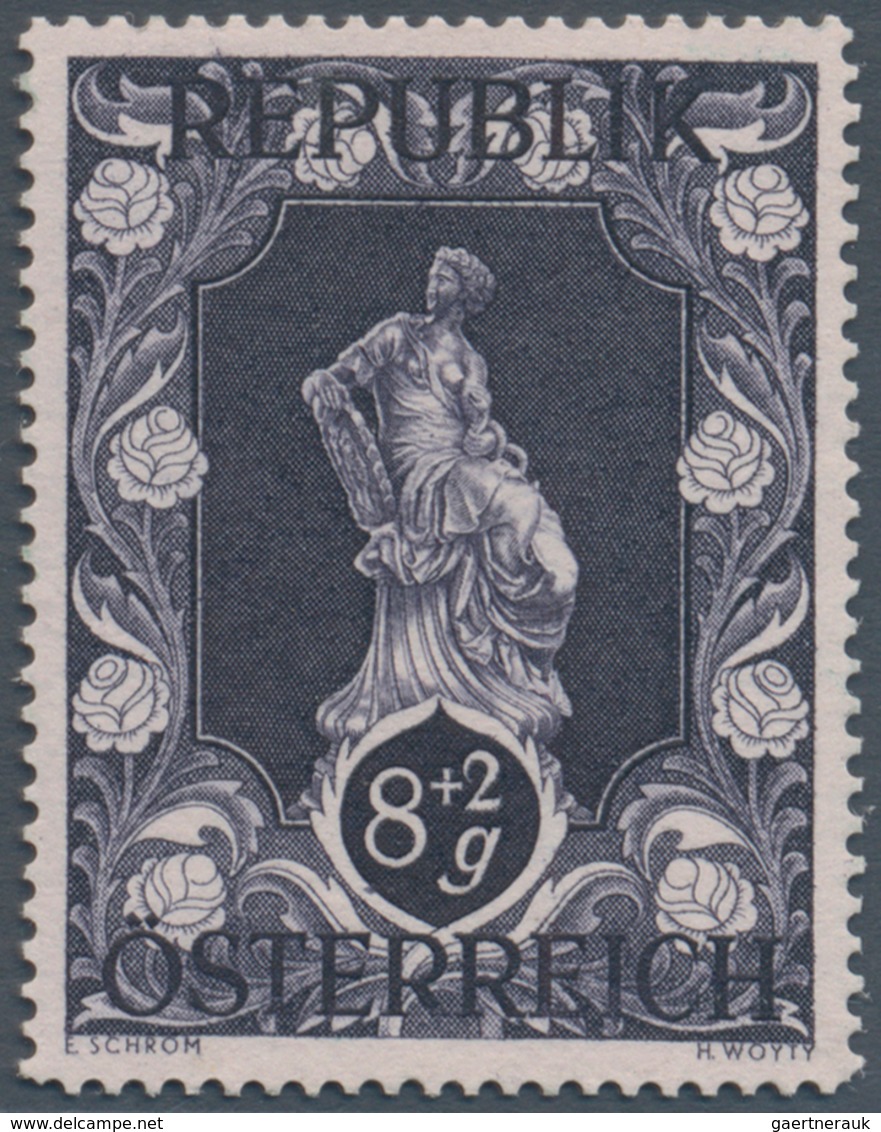 Österreich: 1947, 8 Gr. + 2 Gr. "Kunstausstellung", 18 (meist) verschiedene Farbproben in Linienzähn