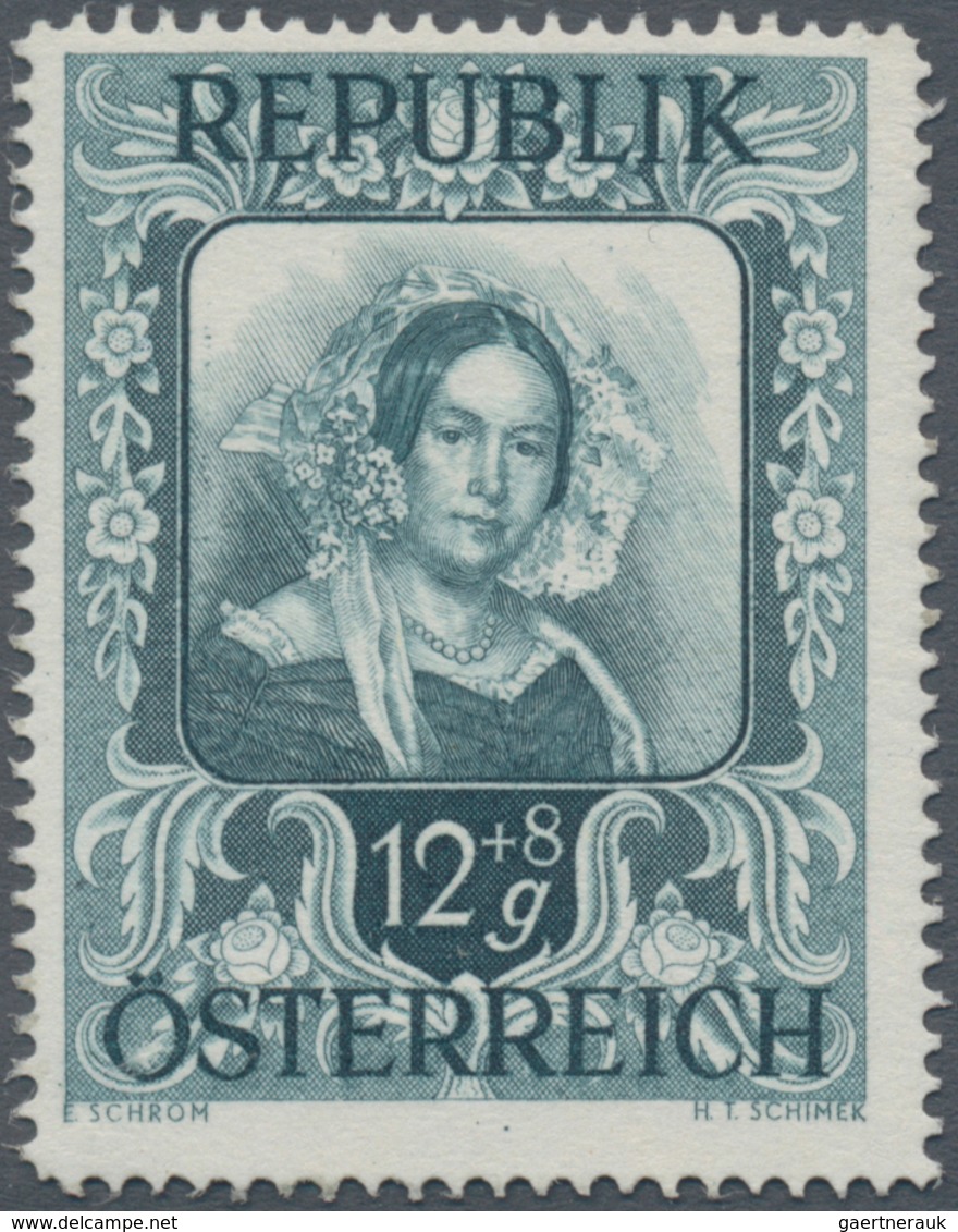 Österreich: 1947, 12 Gr. + 8 Gr. "Kunstausstellung", 18 verschiedene Farbproben in Linienzähnung 14½