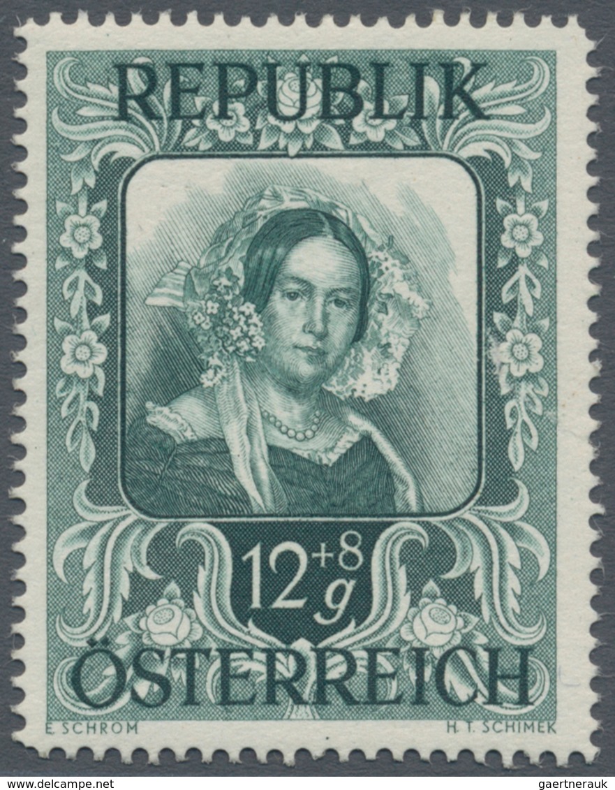 Österreich: 1947, 12 Gr. + 8 Gr. "Kunstausstellung", 18 verschiedene Farbproben in Linienzähnung 14½