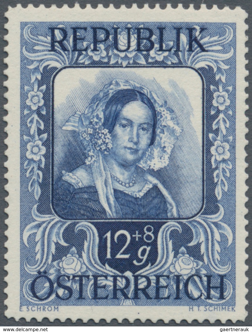 Österreich: 1947, 12 Gr. + 8 Gr. "Kunstausstellung", 18 verschiedene Farbproben in Linienzähnung 14½