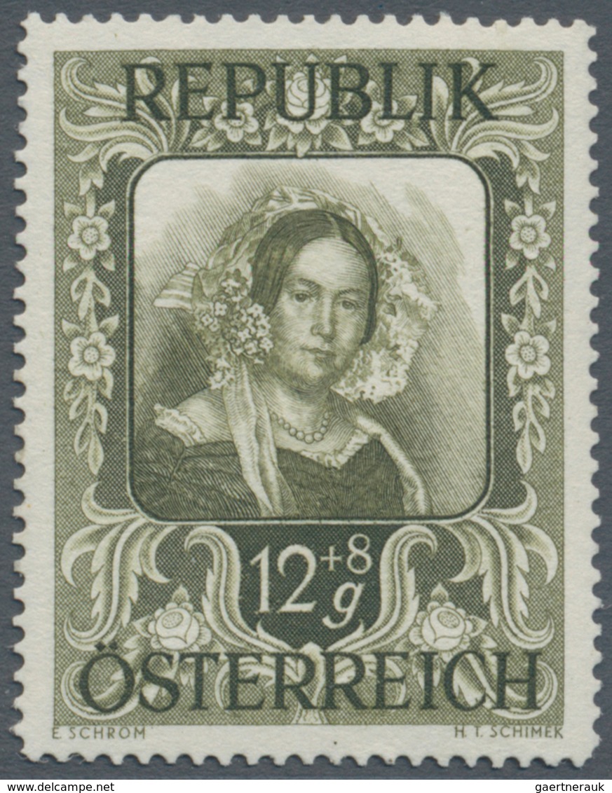 Österreich: 1947, 12 Gr. + 8 Gr. "Kunstausstellung", 18 verschiedene Farbproben in Linienzähnung 14½