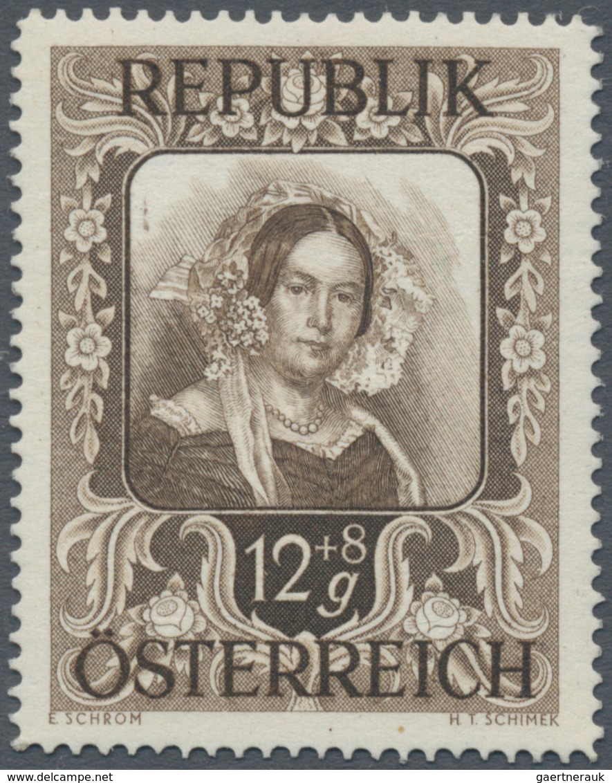 Österreich: 1947, 12 Gr. + 8 Gr. "Kunstausstellung", 18 verschiedene Farbproben in Linienzähnung 14½