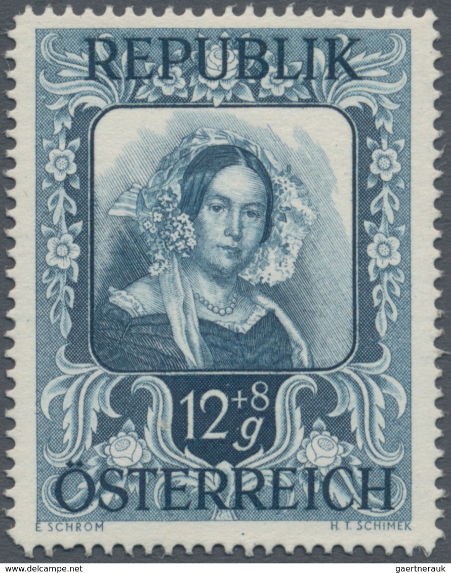 Österreich: 1947, 12 Gr. + 8 Gr. "Kunstausstellung", 18 verschiedene Farbproben in Linienzähnung 14½