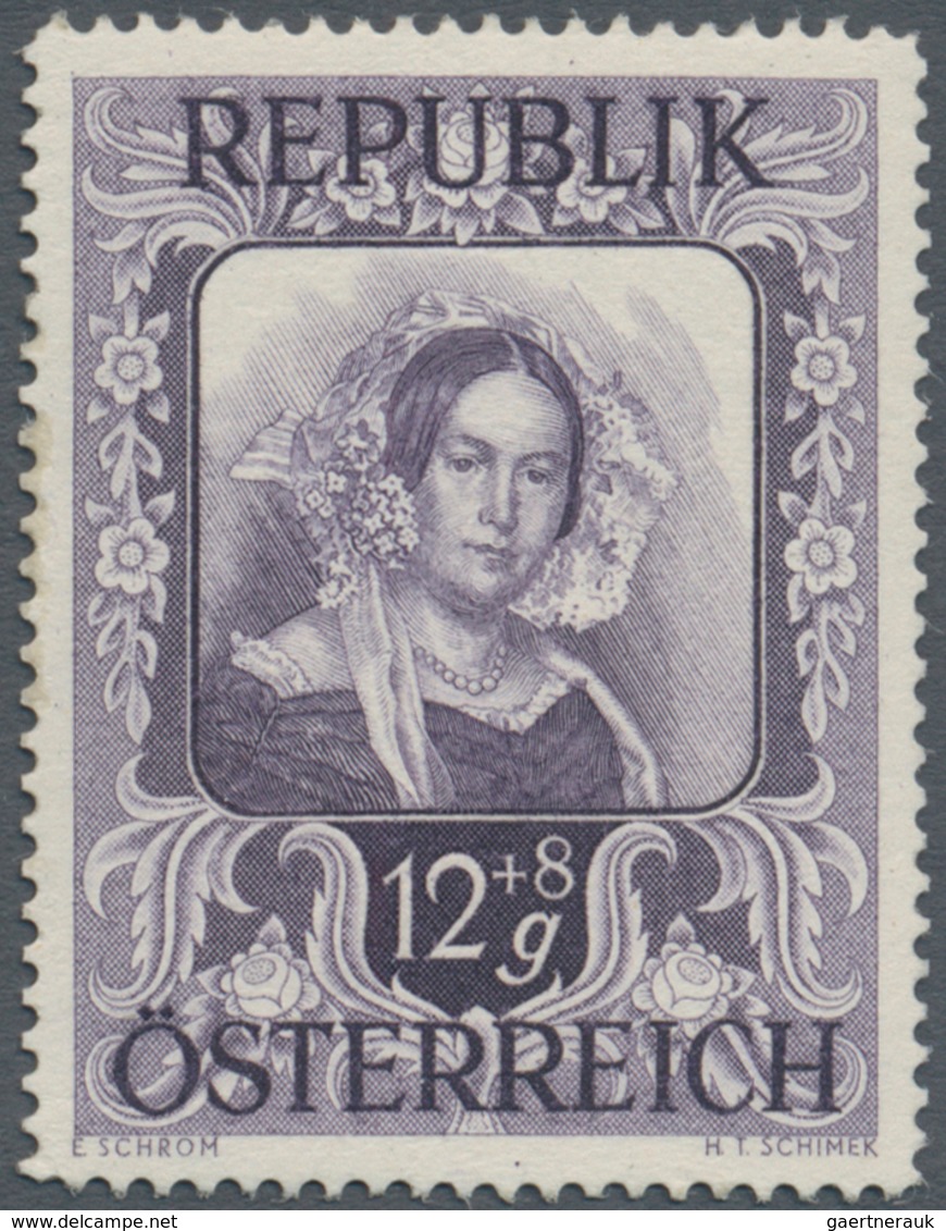 Österreich: 1947, 12 Gr. + 8 Gr. "Kunstausstellung", 18 verschiedene Farbproben in Linienzähnung 14½