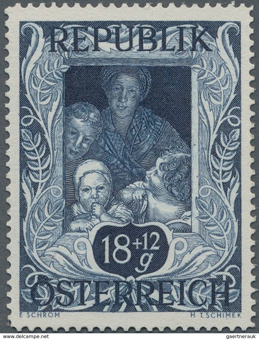 Österreich: 1947, 18 Gr. + 12 Gr. "Kunstausstellung", 22 verschiedene Farbproben in Linienzähnung 14