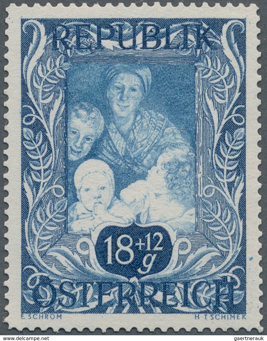 Österreich: 1947, 18 Gr. + 12 Gr. "Kunstausstellung", 22 verschiedene Farbproben in Linienzähnung 14