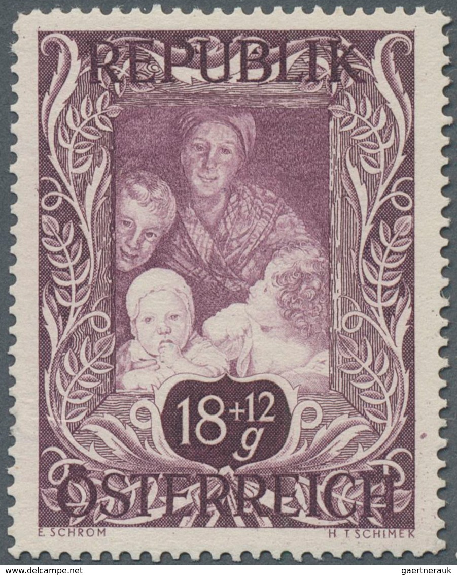 Österreich: 1947, 18 Gr. + 12 Gr. "Kunstausstellung", 22 verschiedene Farbproben in Linienzähnung 14