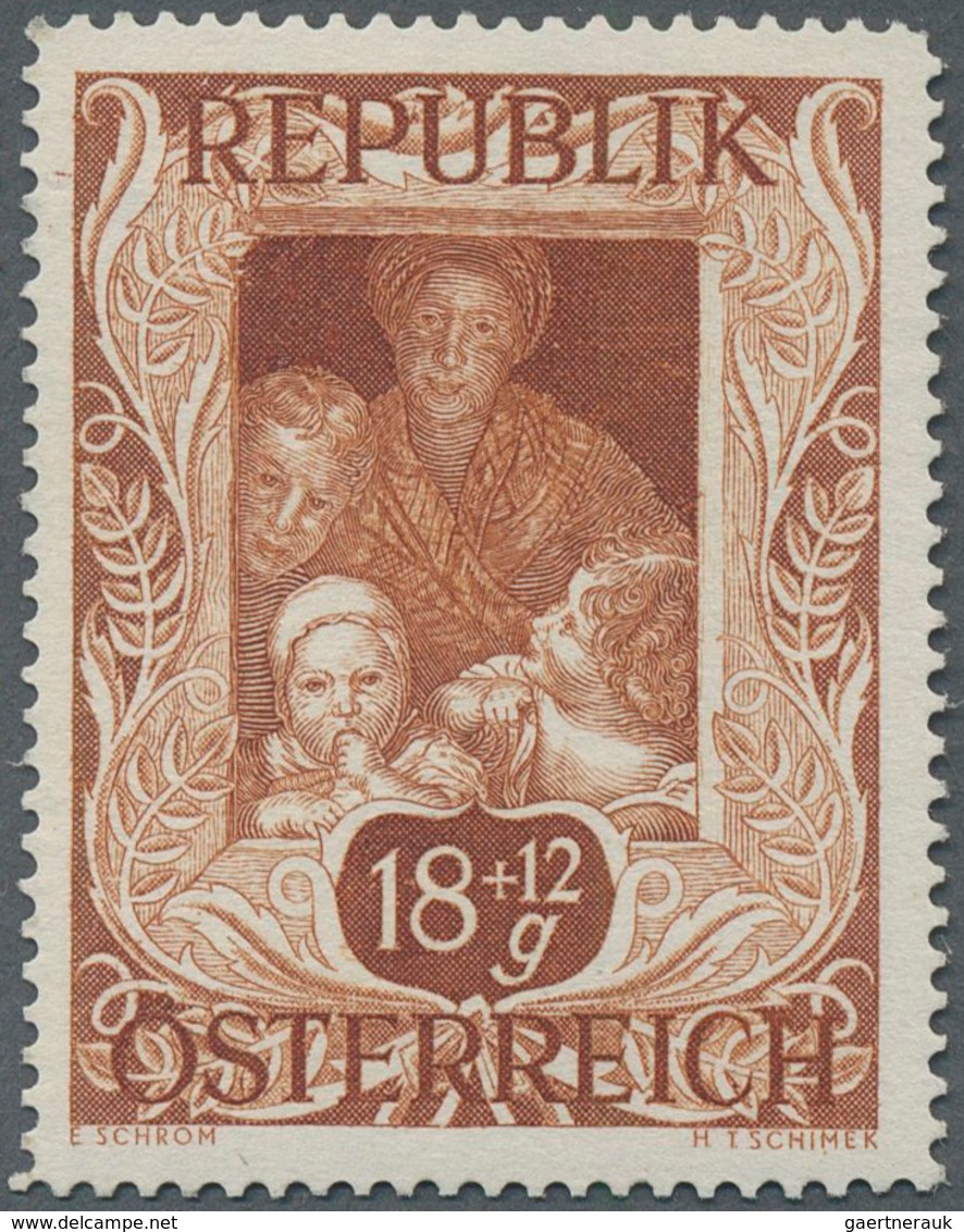 Österreich: 1947, 18 Gr. + 12 Gr. "Kunstausstellung", 22 verschiedene Farbproben in Linienzähnung 14