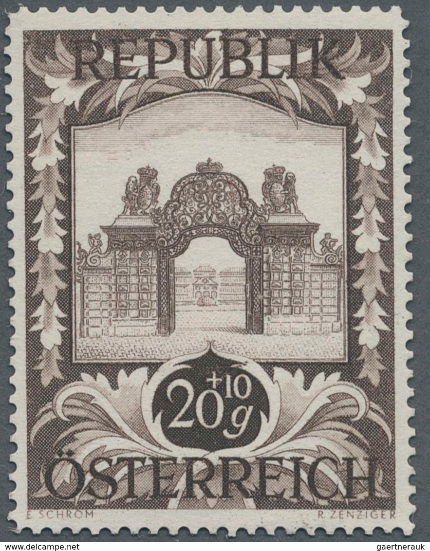 Österreich: 1947, 20 Gr. + 10 Gr. "Kunstausstellung", 21 (meist) verschiedene Farbproben in Linienzä