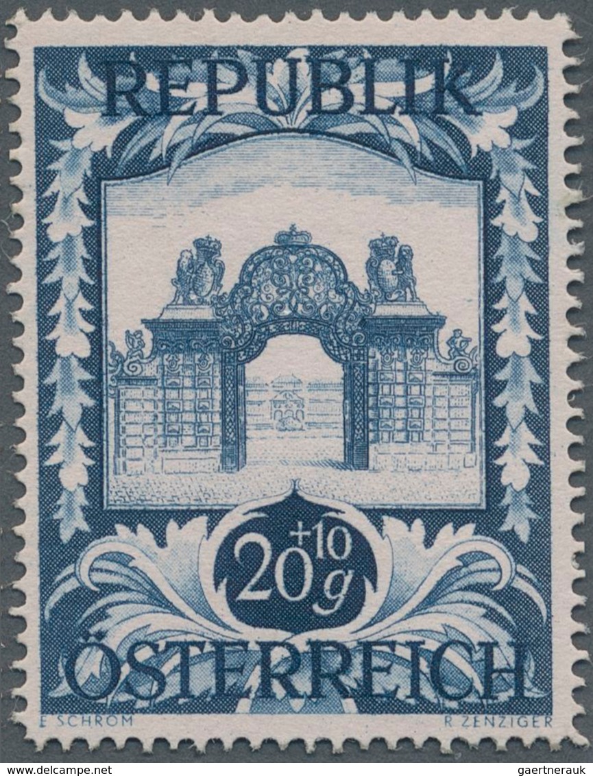 Österreich: 1947, 20 Gr. + 10 Gr. "Kunstausstellung", 18 (meist) verschiedene Farbproben in Linienzä