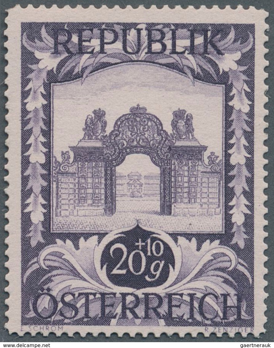 Österreich: 1947, 20 Gr. + 10 Gr. "Kunstausstellung", 18 (meist) verschiedene Farbproben in Linienzä