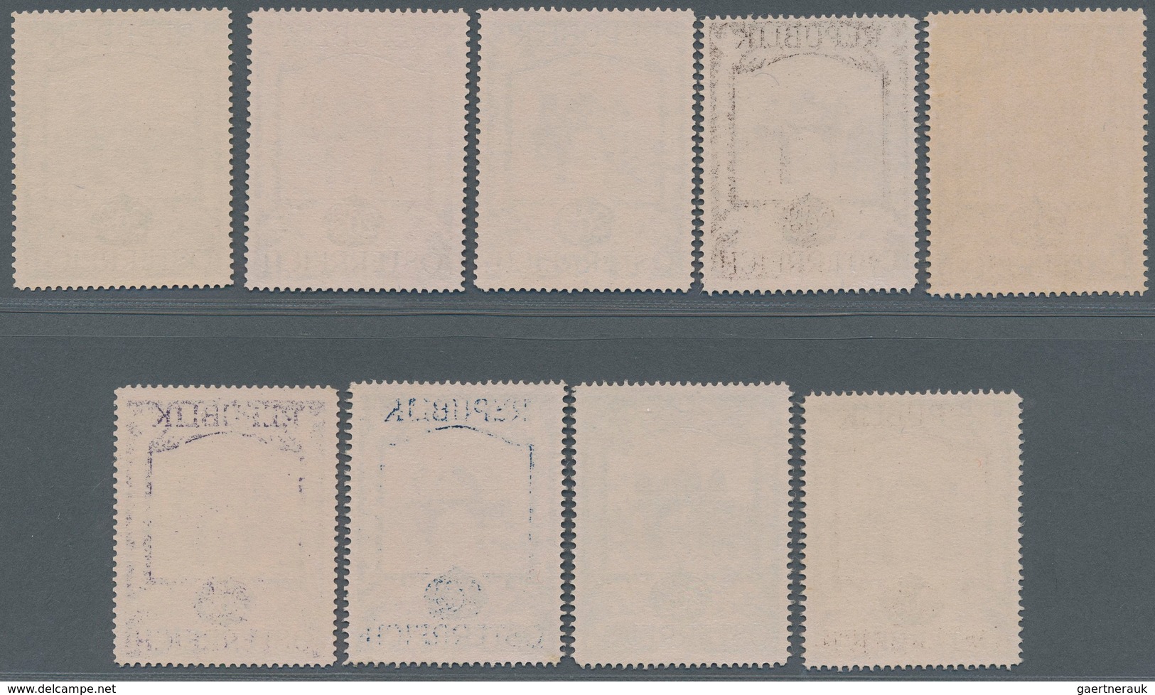 Österreich: 1947, 20 Gr. + 10 Gr. "Kunstausstellung", 18 (meist) verschiedene Farbproben in Linienzä