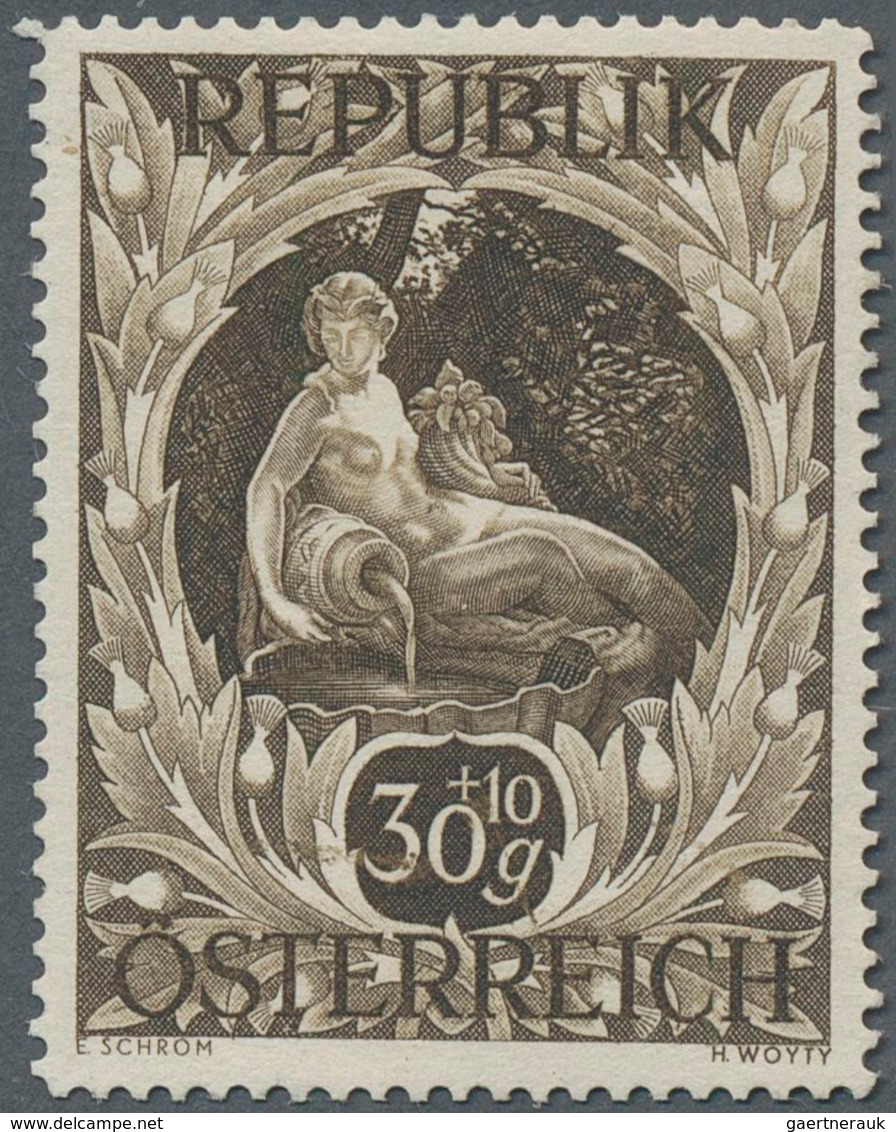 Österreich: 1947, 30 Gr. + 10 Gr. "Kunstausstellung", 22 verschiedene Farbproben in Linienzähnung 14