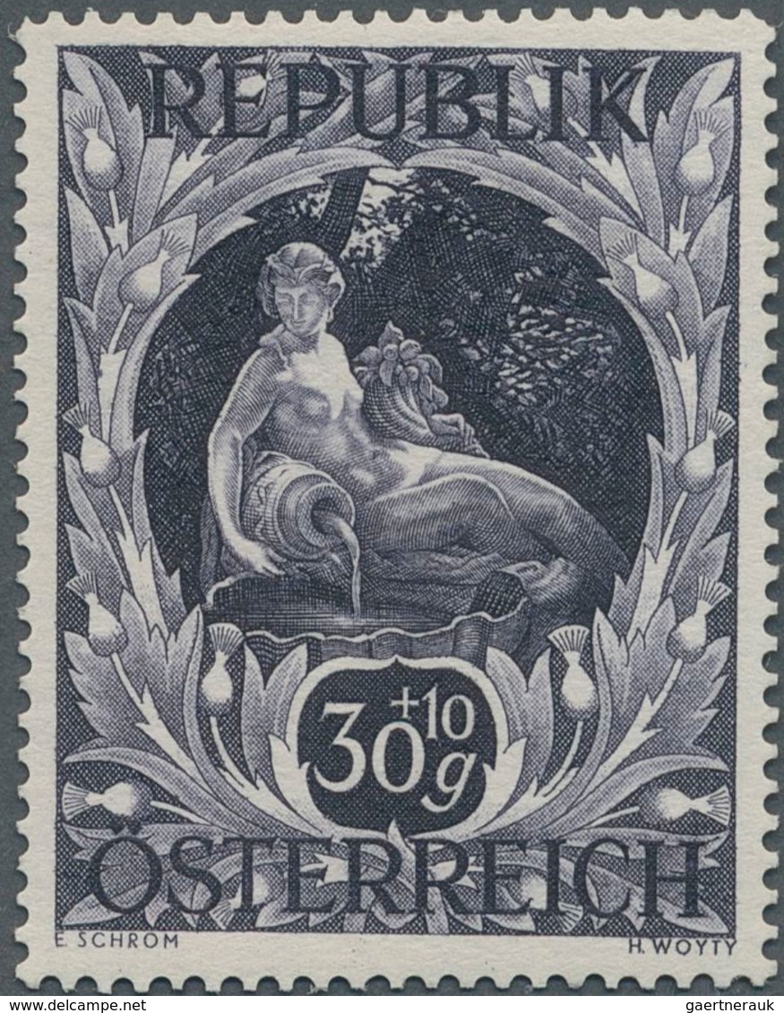 Österreich: 1947, 30 Gr. + 10 Gr. "Kunstausstellung", 22 verschiedene Farbproben in Linienzähnung 14