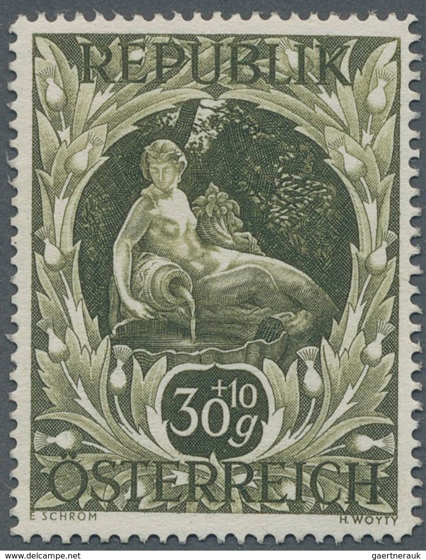 Österreich: 1947, 30 Gr. + 10 Gr. "Kunstausstellung", 22 verschiedene Farbproben in Linienzähnung 14