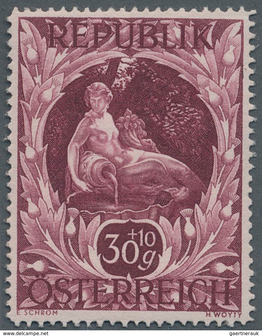 Österreich: 1947, 30 Gr. + 10 Gr. "Kunstausstellung", 19 verschiedene Farbproben in Linienzähnung 14