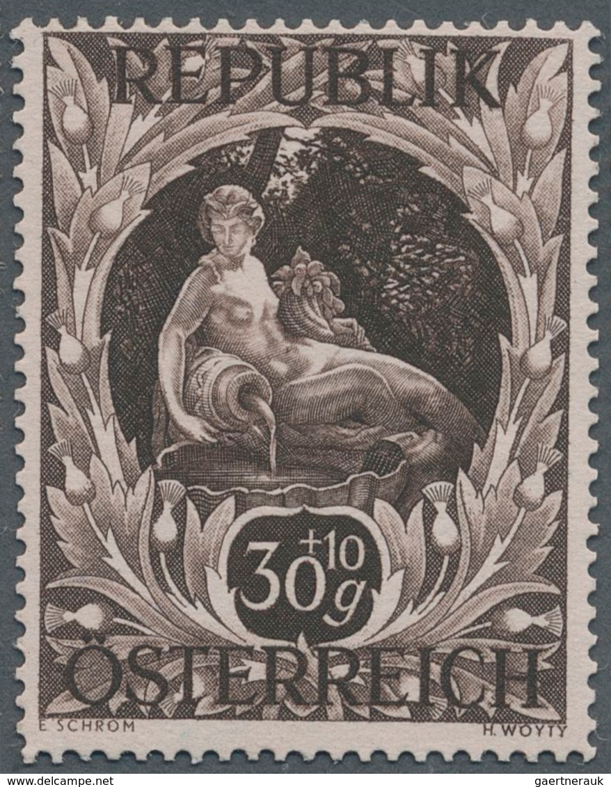 Österreich: 1947, 30 Gr. + 10 Gr. "Kunstausstellung", 19 verschiedene Farbproben in Linienzähnung 14