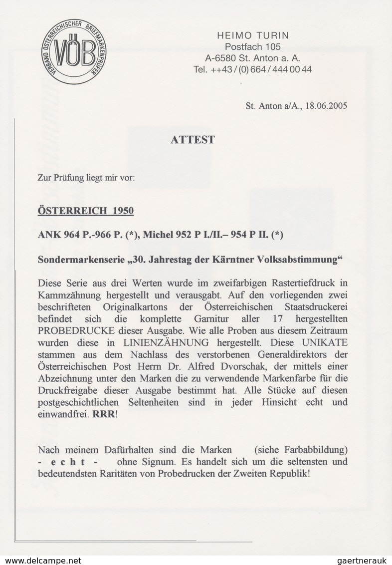 Österreich: 1950, Volksabstimmung Kärnten, Zwei Vorlagekartons Der Staatsdruckerei Mit Kompletter Ga - Other & Unclassified