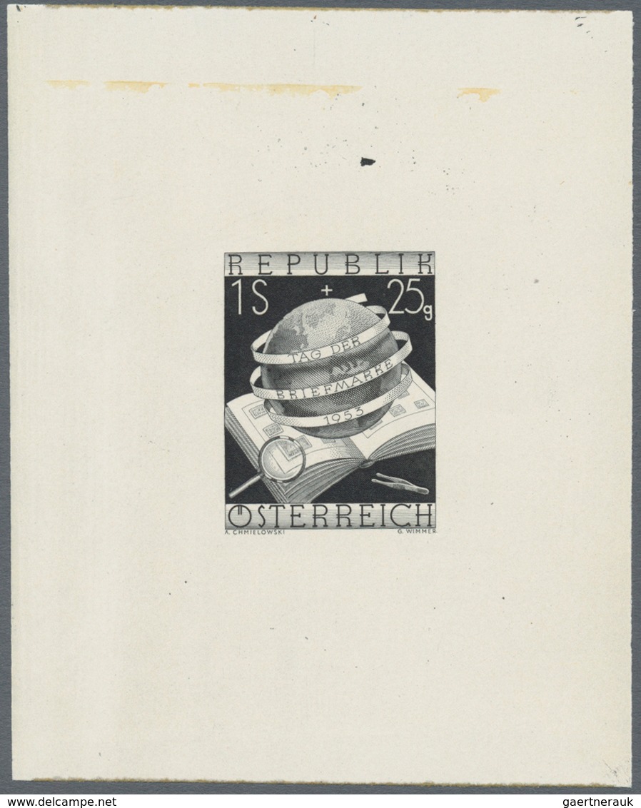 Österreich: 1953, 1 Sch. + 25 Gr. "Tag Der Briefmarke", Vier Phasendrucke In Schwarz (1.+2. Phase So - Other & Unclassified